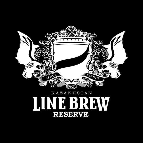 Line Brew Reserve logo: an emblem with a crown on a black background